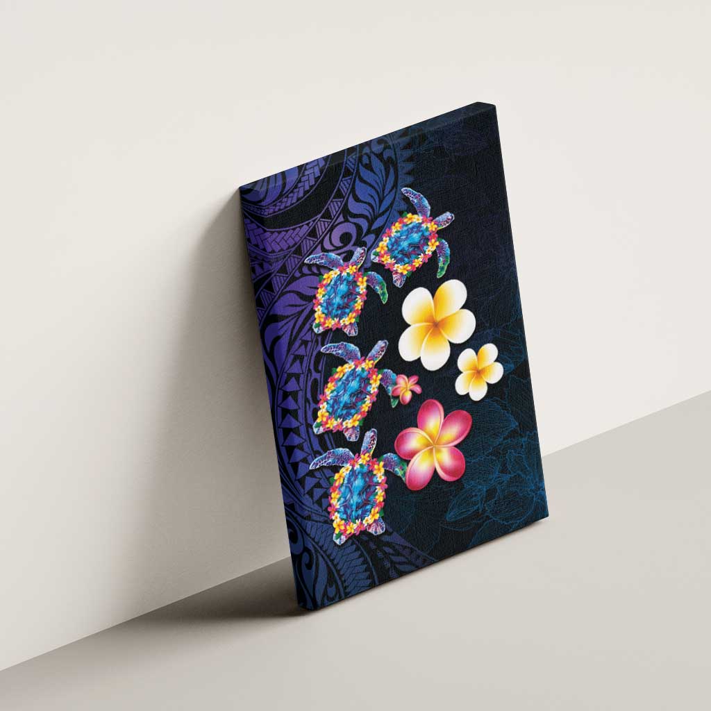 Hawaiian Turtles and Plumeria Canvas Wall Art Polynesian Art Tribal Tattoo Dark Aqua Color LT03 - Polynesian Pride