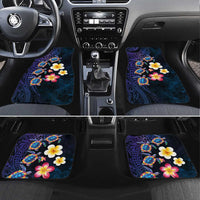 Hawaiian Turtles and Plumeria Car Mats Polynesian Art Tribal Tattoo Dark Aqua Color LT03 Set 4pcs Blue - Polynesian Pride