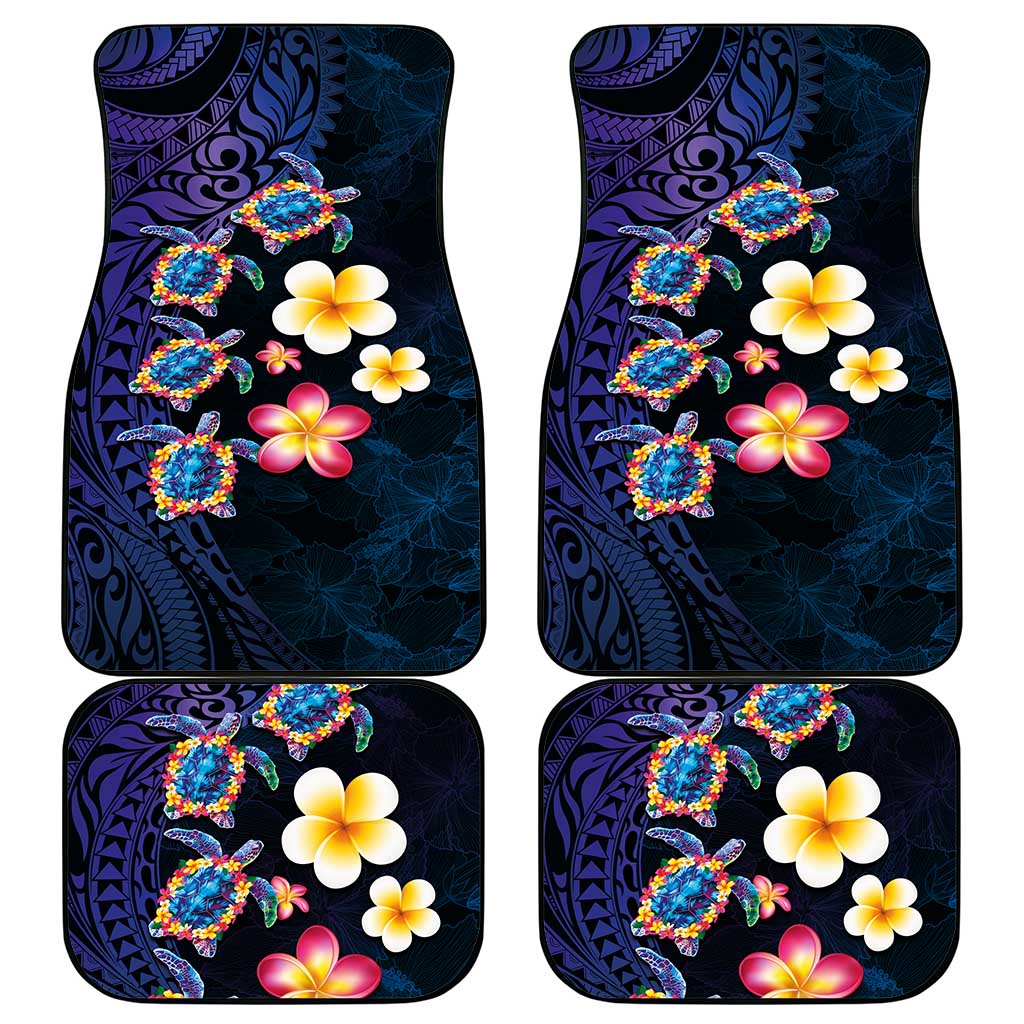 Hawaiian Turtles and Plumeria Car Mats Polynesian Art Tribal Tattoo Dark Aqua Color LT03 - Polynesian Pride
