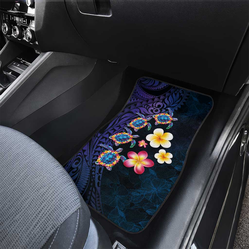 Hawaiian Turtles and Plumeria Car Mats Polynesian Art Tribal Tattoo Dark Aqua Color LT03 - Polynesian Pride