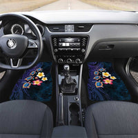 Hawaiian Turtles and Plumeria Car Mats Polynesian Art Tribal Tattoo Dark Aqua Color LT03 Set 2pcs - Front Blue - Polynesian Pride