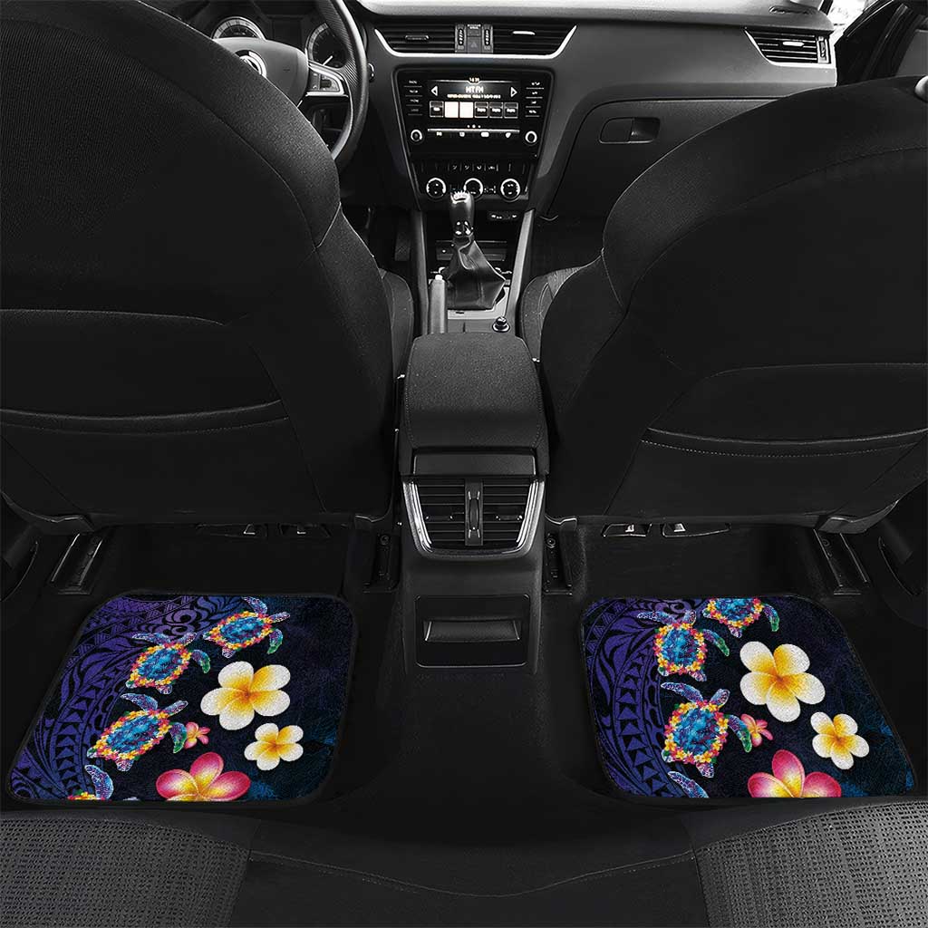 Hawaiian Turtles and Plumeria Car Mats Polynesian Art Tribal Tattoo Dark Aqua Color LT03 Set 2pcs - Back Blue - Polynesian Pride