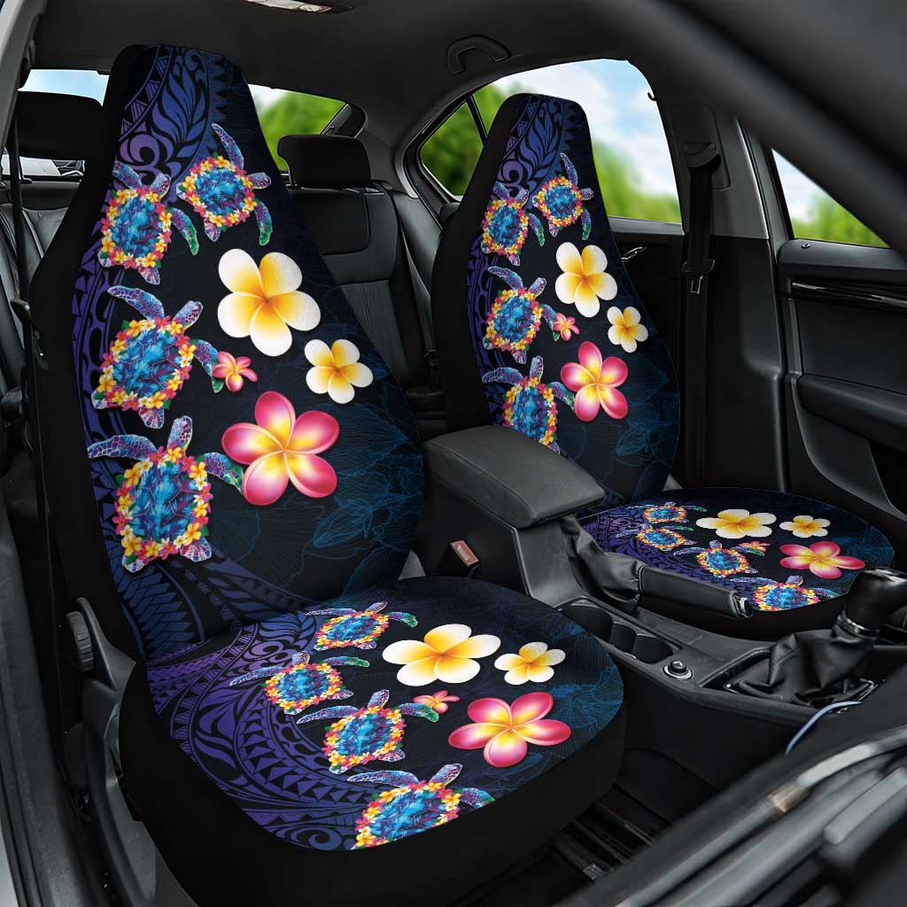Hawaiian Turtles and Plumeria Car Seat Cover Polynesian Art Tribal Tattoo Dark Aqua Color LT03 One Size Blue - Polynesian Pride