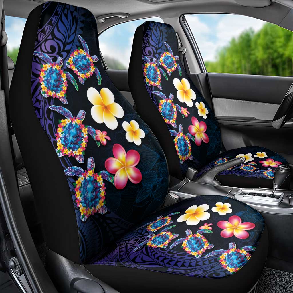 Hawaiian Turtles and Plumeria Car Seat Cover Polynesian Art Tribal Tattoo Dark Aqua Color LT03 - Polynesian Pride