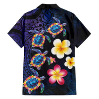 Hawaiian Turtles and Plumeria Family Matching Off The Shoulder Long Sleeve Dress and Hawaiian Shirt Polynesian Art Tribal Tattoo Dark Aqua Color LT03 - Polynesian Pride