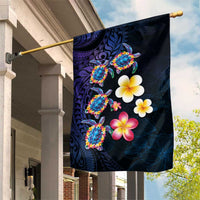 Hawaiian Turtles and Plumeria Garden Flag Polynesian Art Tribal Tattoo Dark Aqua Color LT03 House Flag Blue - Polynesian Pride