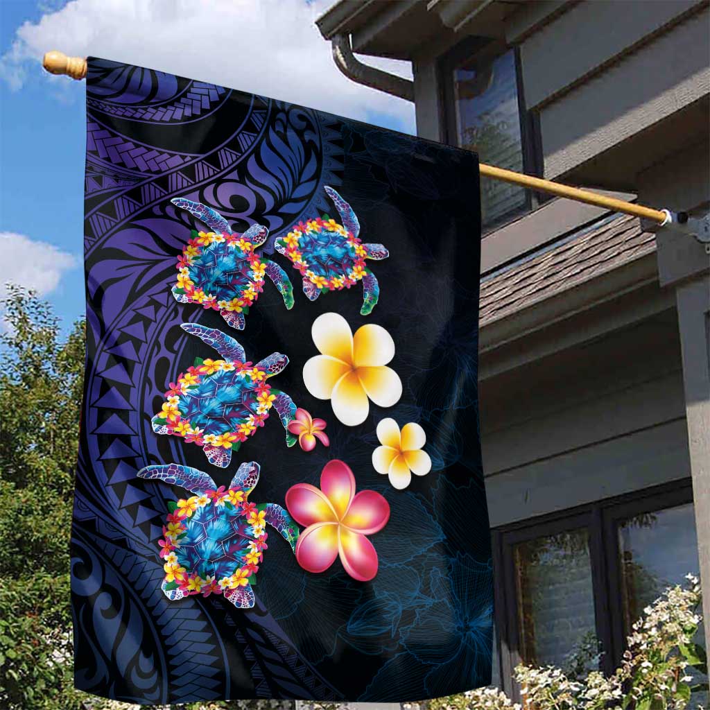 Hawaiian Turtles and Plumeria Garden Flag Polynesian Art Tribal Tattoo Dark Aqua Color LT03 - Polynesian Pride