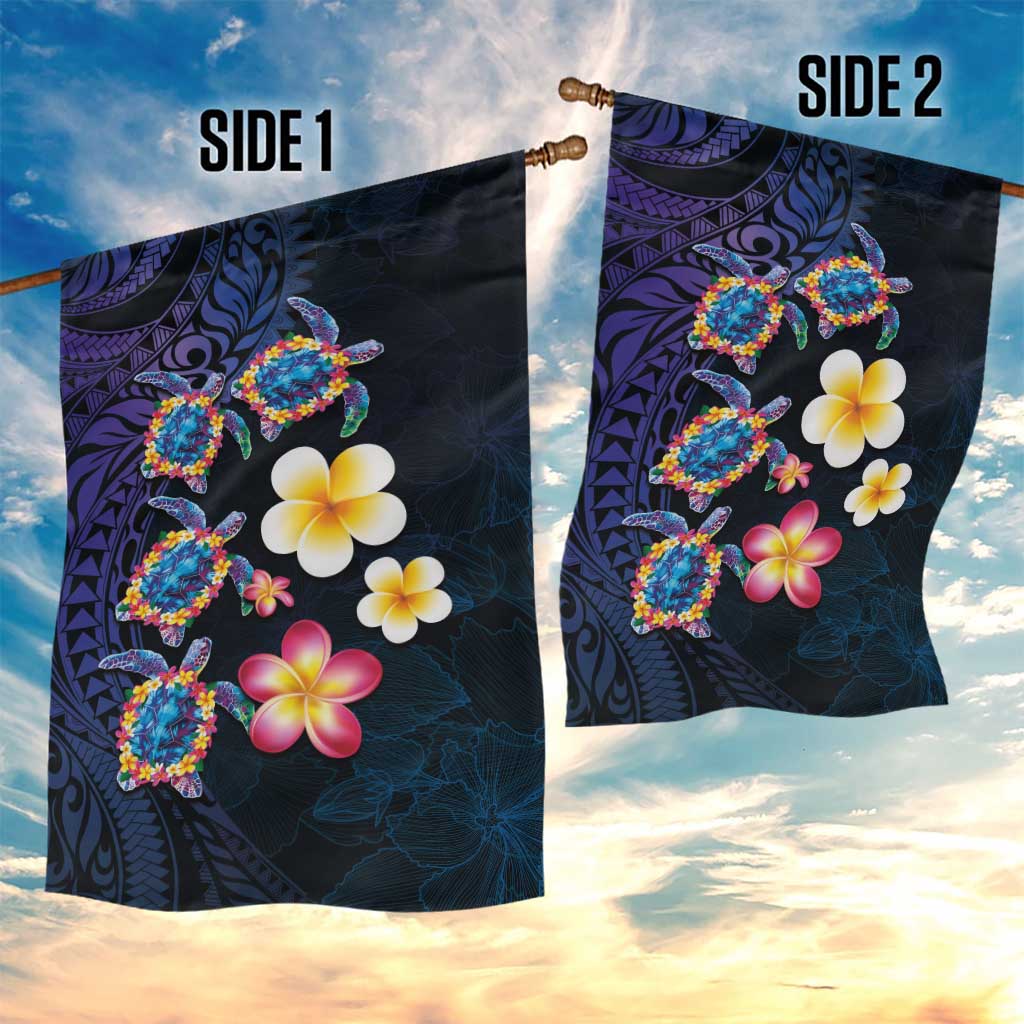 Hawaiian Turtles and Plumeria Garden Flag Polynesian Art Tribal Tattoo Dark Aqua Color LT03 - Polynesian Pride
