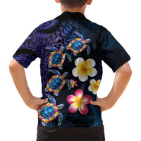 Hawaiian Turtles and Plumeria Hawaiian Shirt Polynesian Art Tribal Tattoo Dark Aqua Color LT03 - Polynesian Pride