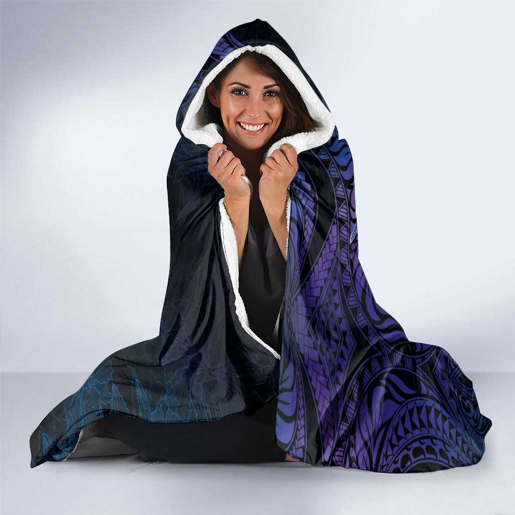 Hawaiian Turtles and Plumeria Hooded Blanket Polynesian Art Tribal Tattoo Dark Aqua Color LT03 - Polynesian Pride