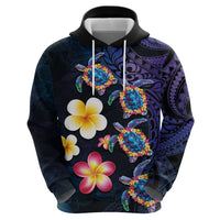 Hawaiian Turtles and Plumeria Hoodie Polynesian Art Tribal Tattoo Dark Aqua Color LT03 - Polynesian Pride