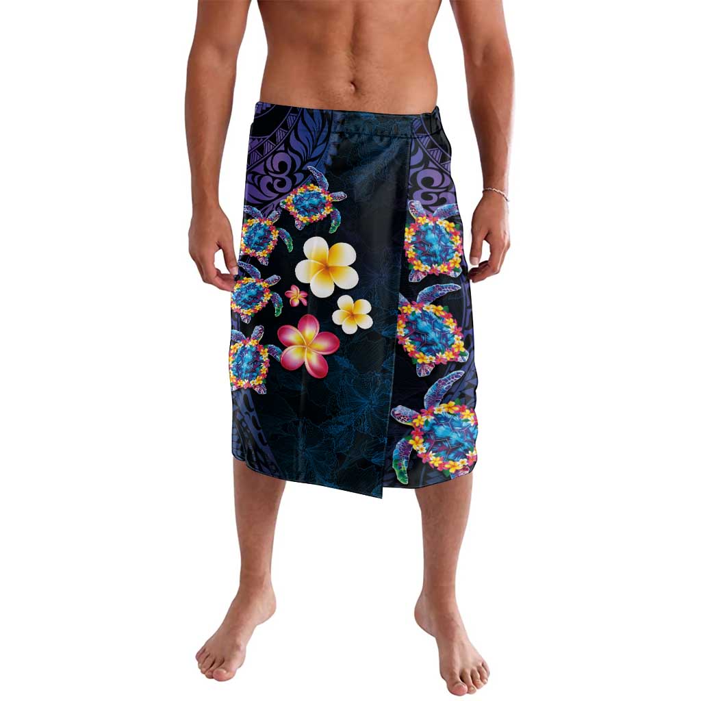Hawaiian Turtles and Plumeria Lavalava Polynesian Art Tribal Tattoo Dark Aqua Color LT03 Blue - Polynesian Pride