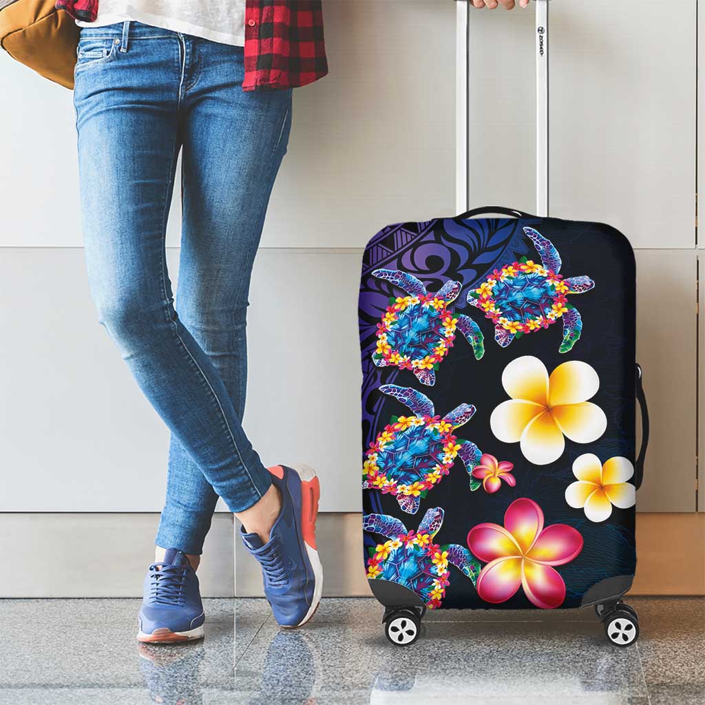Hawaiian Turtles and Plumeria Luggage Cover Polynesian Art Tribal Tattoo Dark Aqua Color LT03 - Polynesian Pride