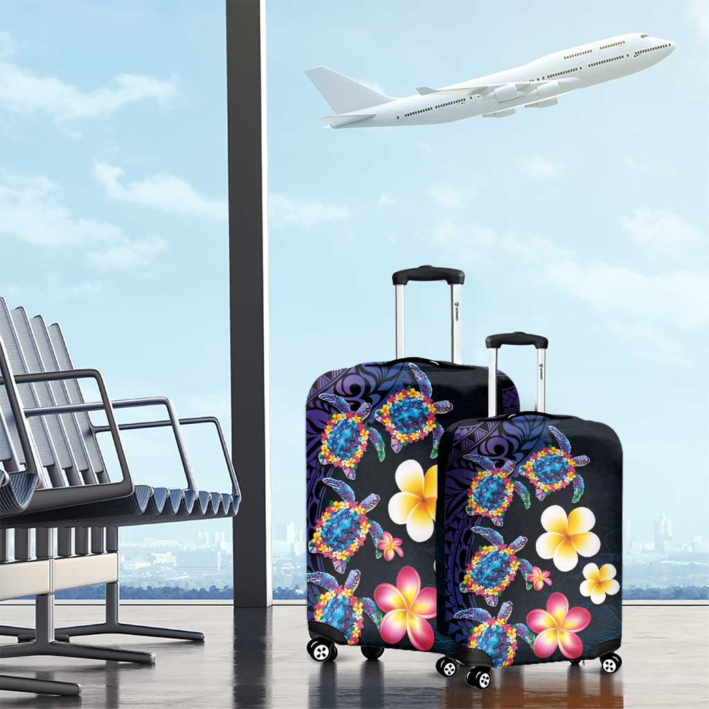 Hawaiian Turtles and Plumeria Luggage Cover Polynesian Art Tribal Tattoo Dark Aqua Color LT03 - Polynesian Pride