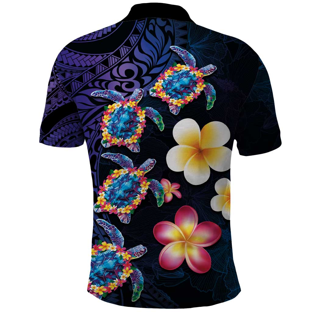 Hawaiian Turtles and Plumeria Polo Shirt Polynesian Art Tribal Tattoo Dark Aqua Color LT03 - Polynesian Pride