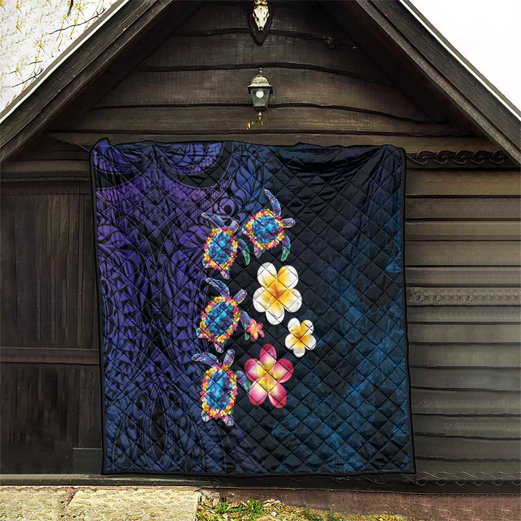 Hawaiian Turtles and Plumeria Quilt Polynesian Art Tribal Tattoo Dark Aqua Color LT03 - Polynesian Pride