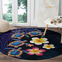 Hawaiian Turtles and Plumeria Round Carpet Polynesian Art Tribal Tattoo Dark Aqua Color LT03 - Polynesian Pride