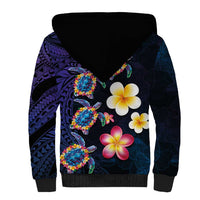 Hawaiian Turtles and Plumeria Sherpa Hoodie Polynesian Art Tribal Tattoo Dark Aqua Color LT03 - Polynesian Pride