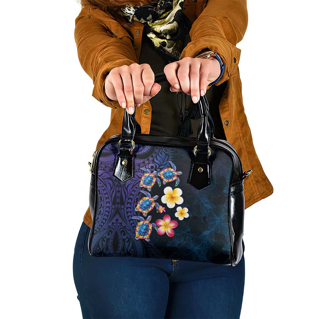 Hawaiian Turtles and Plumeria Shoulder Handbag Polynesian Art Tribal Tattoo Dark Aqua Color LT03 One Size Blue - Polynesian Pride