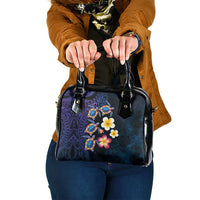 Hawaiian Turtles and Plumeria Shoulder Handbag Polynesian Art Tribal Tattoo Dark Aqua Color LT03 One Size Blue - Polynesian Pride