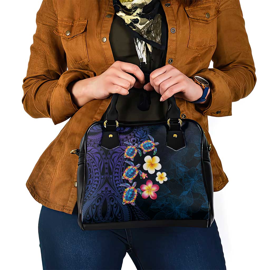Hawaiian Turtles and Plumeria Shoulder Handbag Polynesian Art Tribal Tattoo Dark Aqua Color LT03 - Polynesian Pride