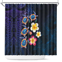 Hawaiian Turtles and Plumeria Shower Curtain Polynesian Art Tribal Tattoo Dark Aqua Color LT03 Blue - Polynesian Pride