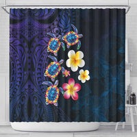 Hawaiian Turtles and Plumeria Shower Curtain Polynesian Art Tribal Tattoo Dark Aqua Color LT03 - Polynesian Pride