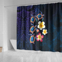 Hawaiian Turtles and Plumeria Shower Curtain Polynesian Art Tribal Tattoo Dark Aqua Color LT03 - Polynesian Pride