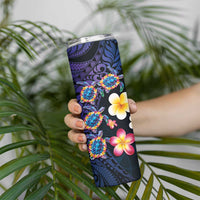 Hawaiian Turtles and Plumeria Skinny Tumbler Polynesian Art Tribal Tattoo Dark Aqua Color LT03 - Polynesian Pride