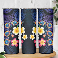 Hawaiian Turtles and Plumeria Skinny Tumbler Polynesian Art Tribal Tattoo Dark Aqua Color LT03 - Polynesian Pride