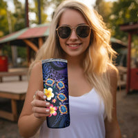 Hawaiian Turtles and Plumeria Skinny Tumbler Polynesian Art Tribal Tattoo Dark Aqua Color LT03 - Polynesian Pride