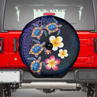 Hawaiian Turtles and Plumeria Spare Tire Cover Polynesian Art Tribal Tattoo Dark Aqua Color LT03 - Polynesian Pride