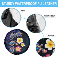 Hawaiian Turtles and Plumeria Spare Tire Cover Polynesian Art Tribal Tattoo Dark Aqua Color LT03 - Polynesian Pride