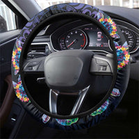 Hawaiian Turtles and Plumeria Steering Wheel Cover Polynesian Art Tribal Tattoo Dark Aqua Color LT03 - Polynesian Pride