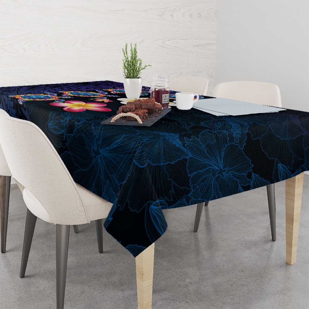 Hawaiian Turtles and Plumeria Tablecloth Polynesian Art Tribal Tattoo Dark Aqua Color LT03 - Polynesian Pride