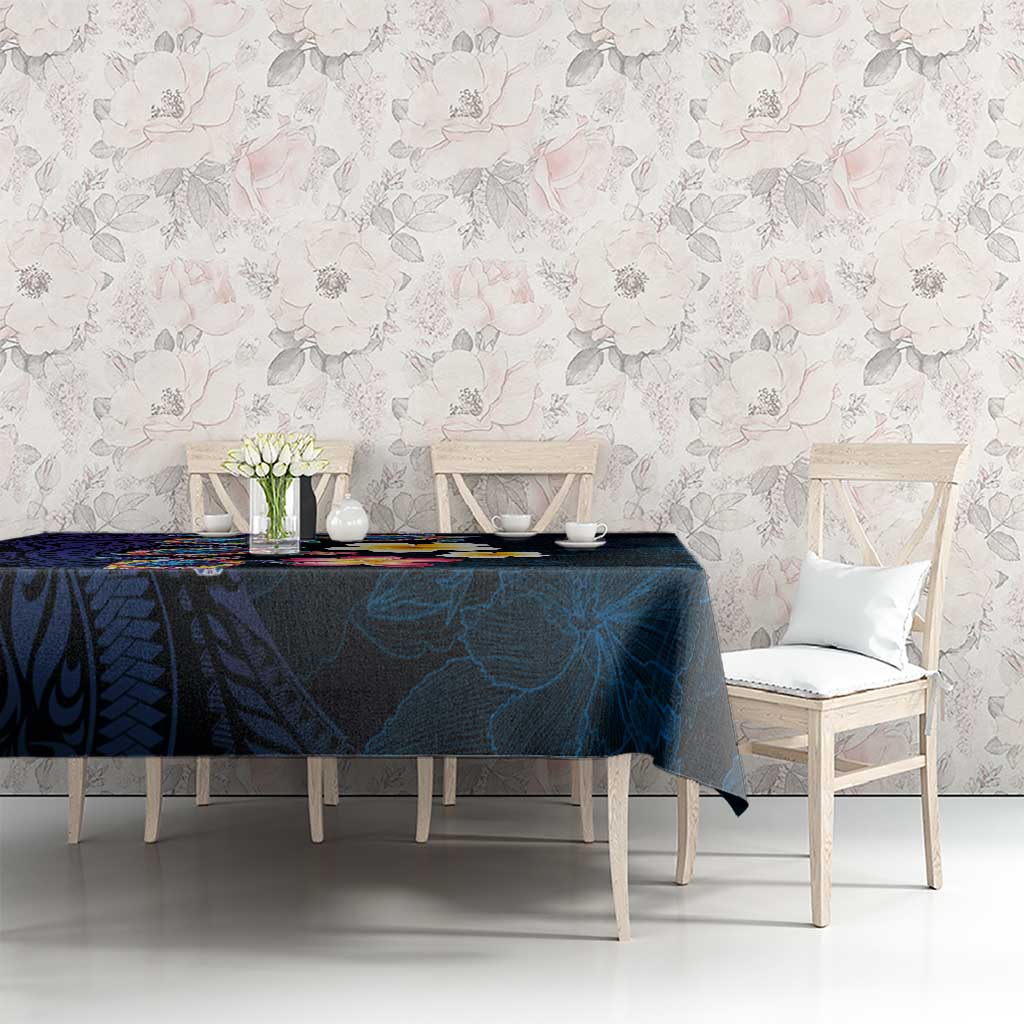 Hawaiian Turtles and Plumeria Tablecloth Polynesian Art Tribal Tattoo Dark Aqua Color LT03 - Polynesian Pride