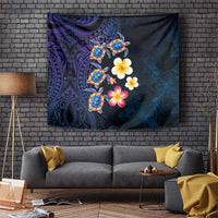 Hawaiian Turtles and Plumeria Tapestry Polynesian Art Tribal Tattoo Dark Aqua Color LT03 Blue - Polynesian Pride
