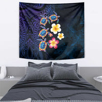 Hawaiian Turtles and Plumeria Tapestry Polynesian Art Tribal Tattoo Dark Aqua Color LT03 - Polynesian Pride