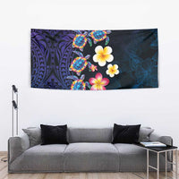 Hawaiian Turtles and Plumeria Tapestry Polynesian Art Tribal Tattoo Dark Aqua Color LT03 - Polynesian Pride