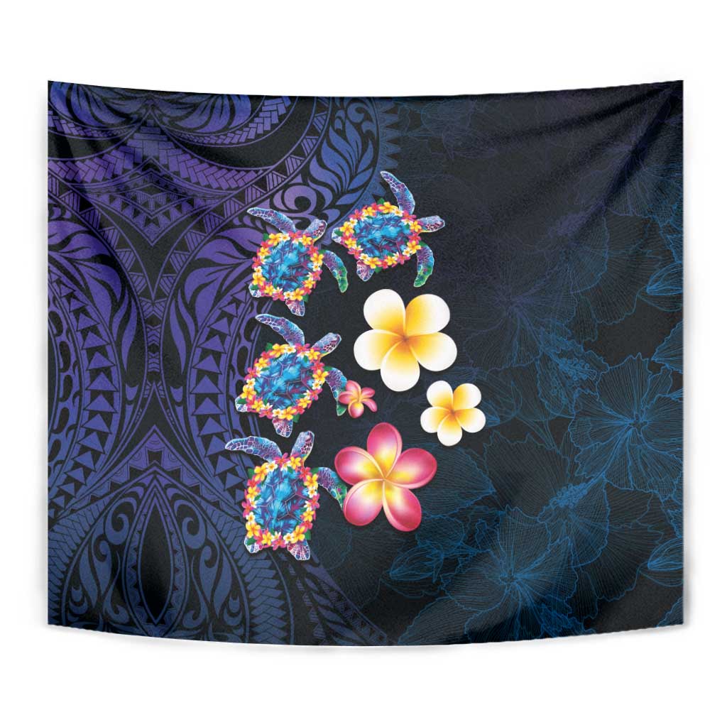 Hawaiian Turtles and Plumeria Tapestry Polynesian Art Tribal Tattoo Dark Aqua Color LT03 - Polynesian Pride