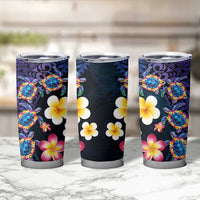 Hawaiian Turtles and Plumeria Tumbler Cup Polynesian Art Tribal Tattoo Dark Aqua Color LT03 - Polynesian Pride
