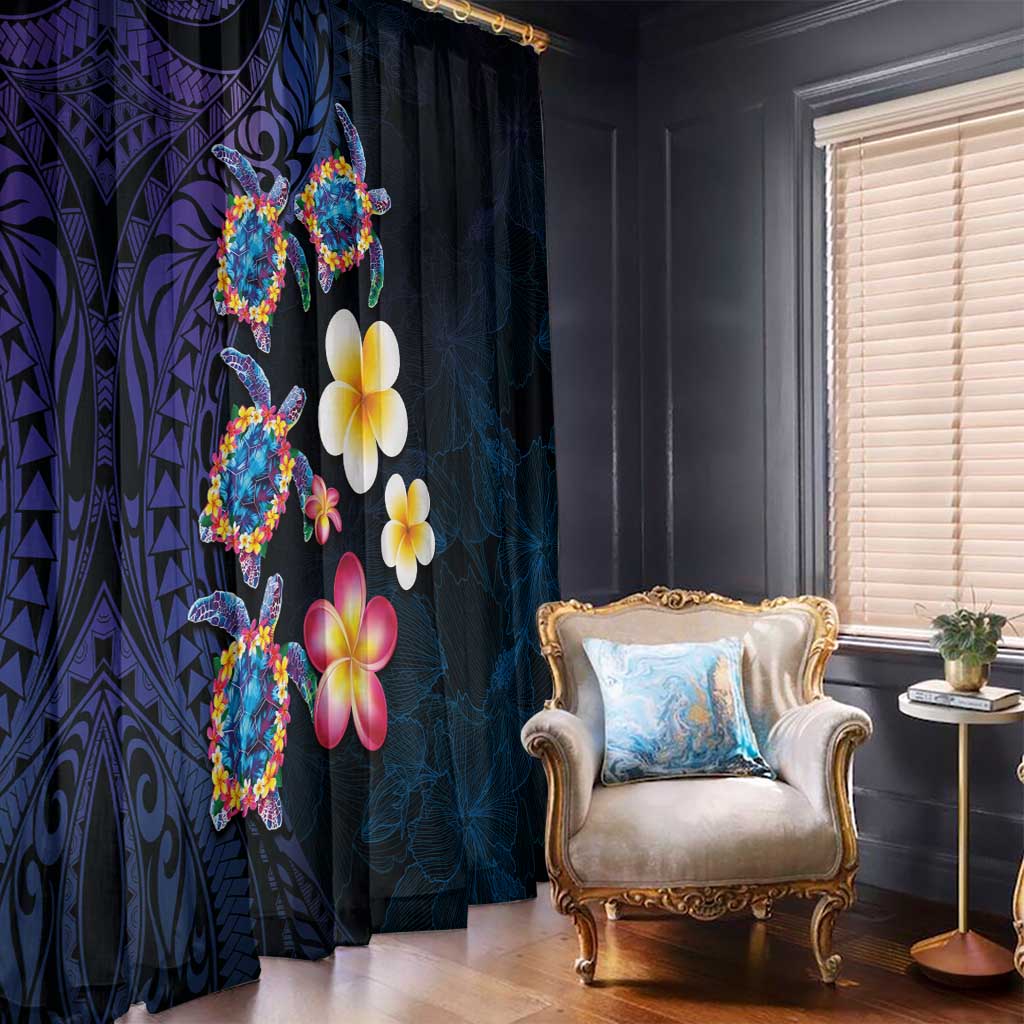 Hawaiian Turtles and Plumeria Window Curtain Polynesian Art Tribal Tattoo Dark Aqua Color LT03 - Polynesian Pride
