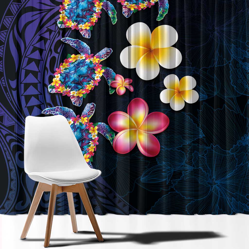 Hawaiian Turtles and Plumeria Window Curtain Polynesian Art Tribal Tattoo Dark Aqua Color LT03 - Polynesian Pride