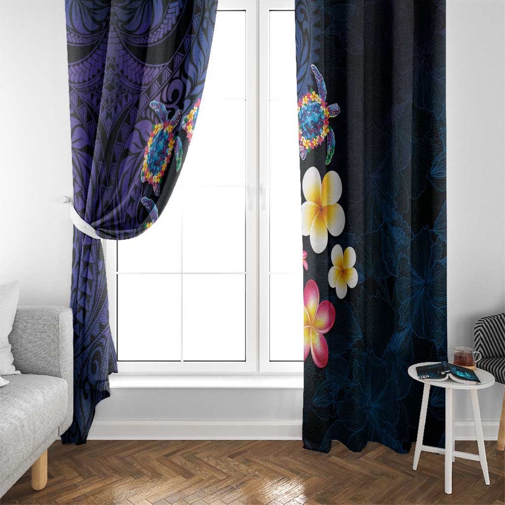 Hawaiian Turtles and Plumeria Window Curtain Polynesian Art Tribal Tattoo Dark Aqua Color LT03 - Polynesian Pride