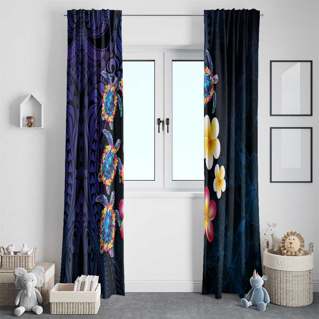 Hawaiian Turtles and Plumeria Window Curtain Polynesian Art Tribal Tattoo Dark Aqua Color LT03 - Polynesian Pride