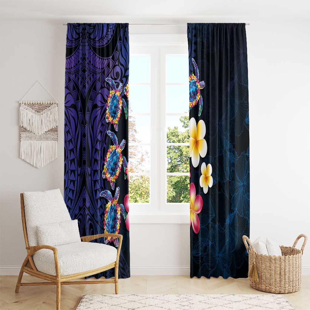 Hawaiian Turtles and Plumeria Window Curtain Polynesian Art Tribal Tattoo Dark Aqua Color LT03 - Polynesian Pride