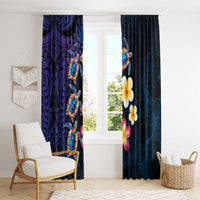 Hawaiian Turtles and Plumeria Window Curtain Polynesian Art Tribal Tattoo Dark Aqua Color LT03 - Polynesian Pride