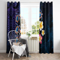 Hawaiian Turtles and Plumeria Window Curtain Polynesian Art Tribal Tattoo Dark Aqua Color LT03 - Polynesian Pride