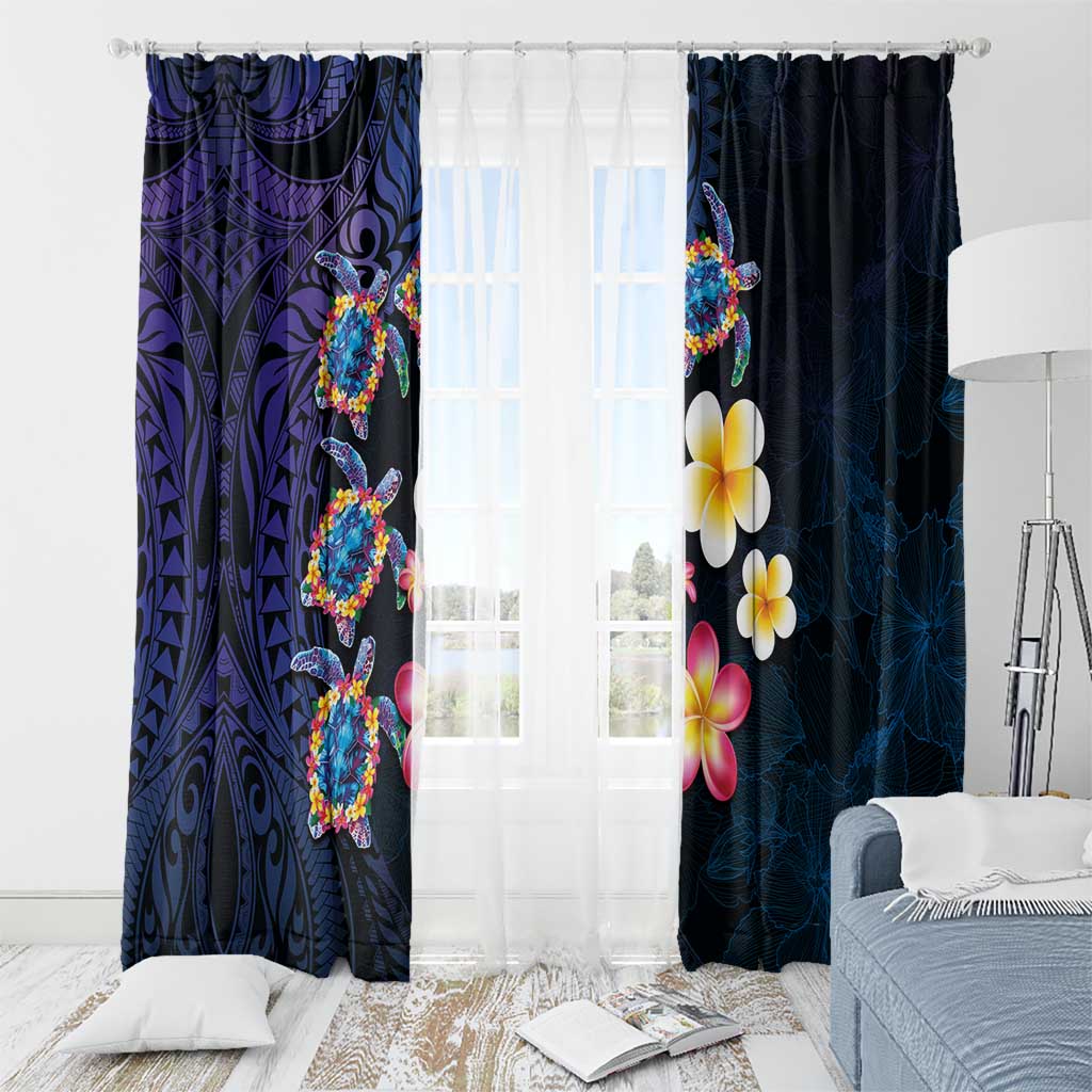Hawaiian Turtles and Plumeria Window Curtain Polynesian Art Tribal Tattoo Dark Aqua Color LT03 - Polynesian Pride