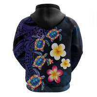 Hawaiian Turtles and Plumeria Zip Hoodie Polynesian Art Tribal Tattoo Dark Aqua Color LT03 - Polynesian Pride